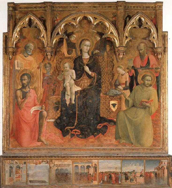 SASSETTA Madonna and Child Enthroned with Four Angels and SS.John the Baptist,Peter,Francis,and Paul